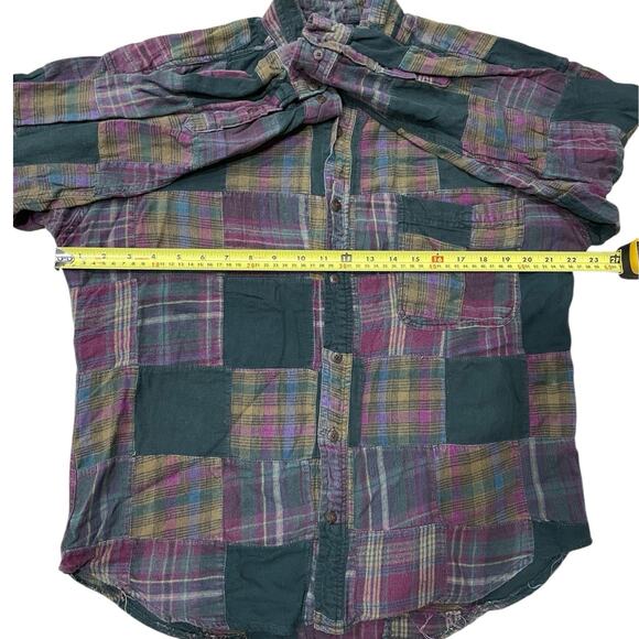 Vintage Structure Flannel Shirt Mens M Medium Plaid Button Up Patchwork 90s - Picture 6 of 7